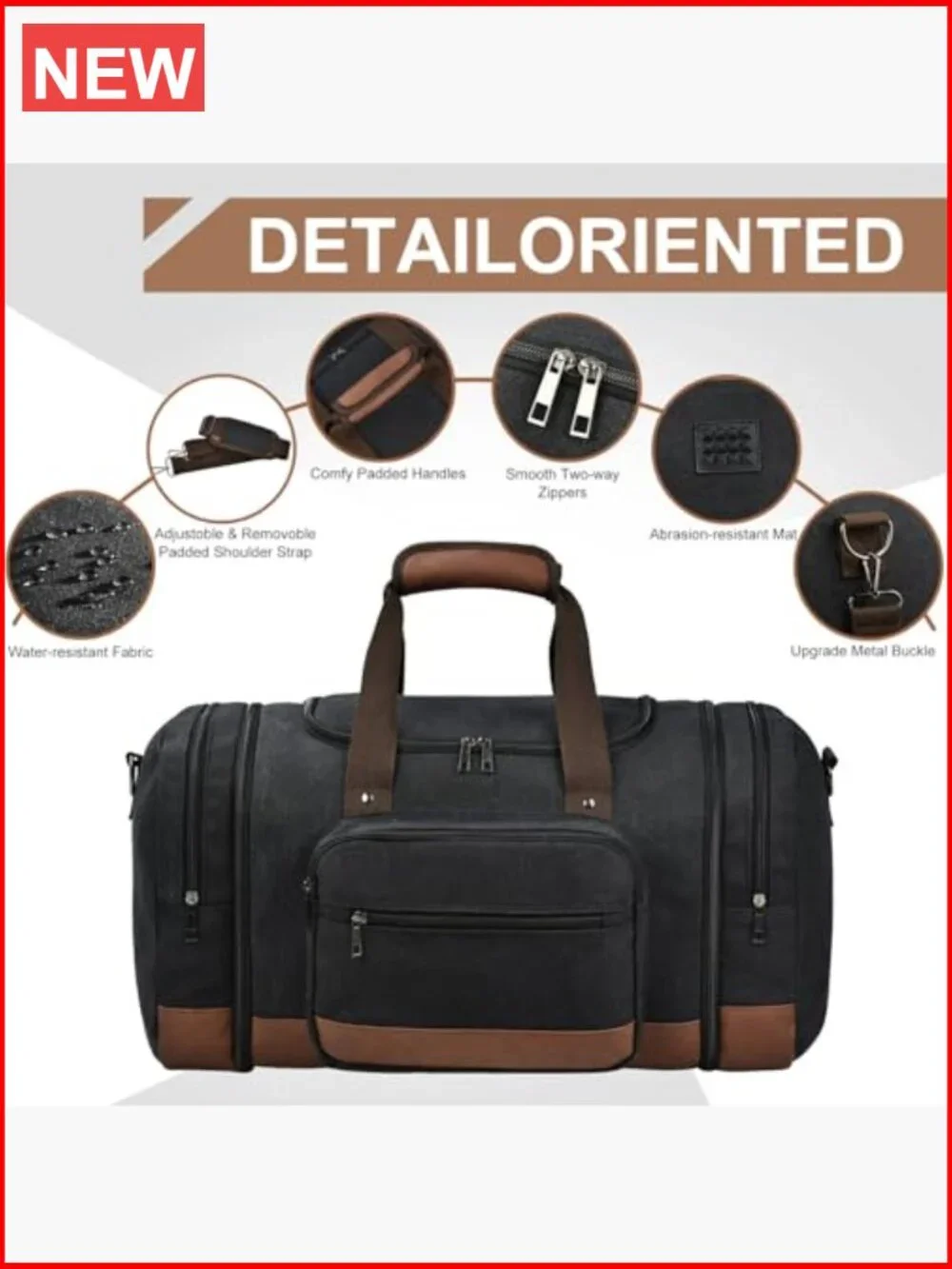 50L Expandable Canvas Travel Duffel Bag with Trolley Sleeve - Overnight Gym